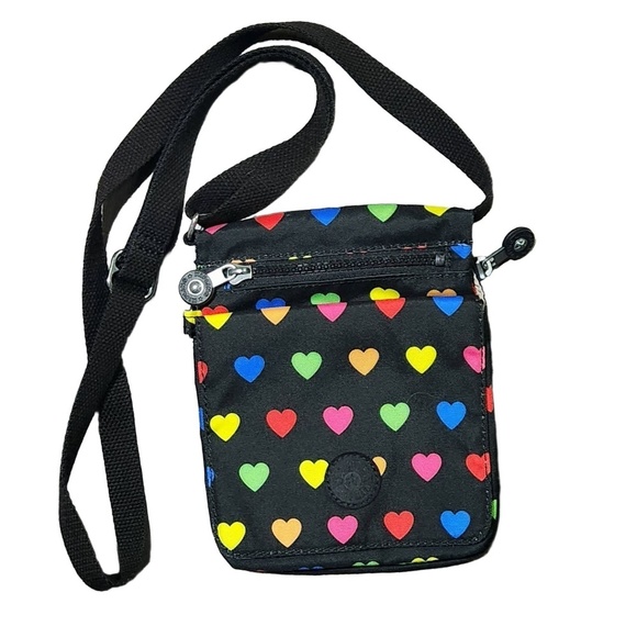 Kipling Handbags - Kipling Black Multicolored Heart Print Crossbody Bag